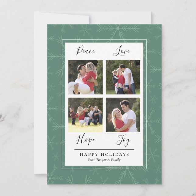 Green Snowflakes Quatro Cartão de Natal Fotográfic (Frente)