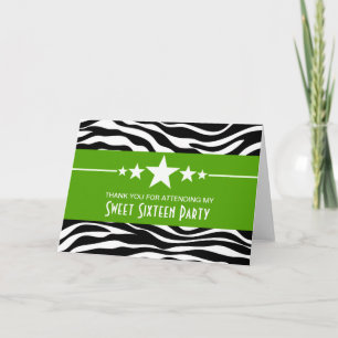 Green Stars Zebra Print Sweet 16 Cartões de agrade