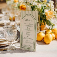 Green Striped Wedding Flat Menu