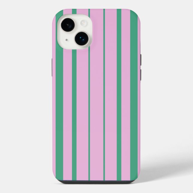 Green Stripes and Soft Pink iPhone 14 Plus case (Verso)