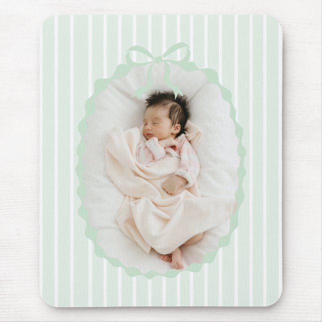 Green Stripes Bow Frame Custom Photo Mousepad (Frente)