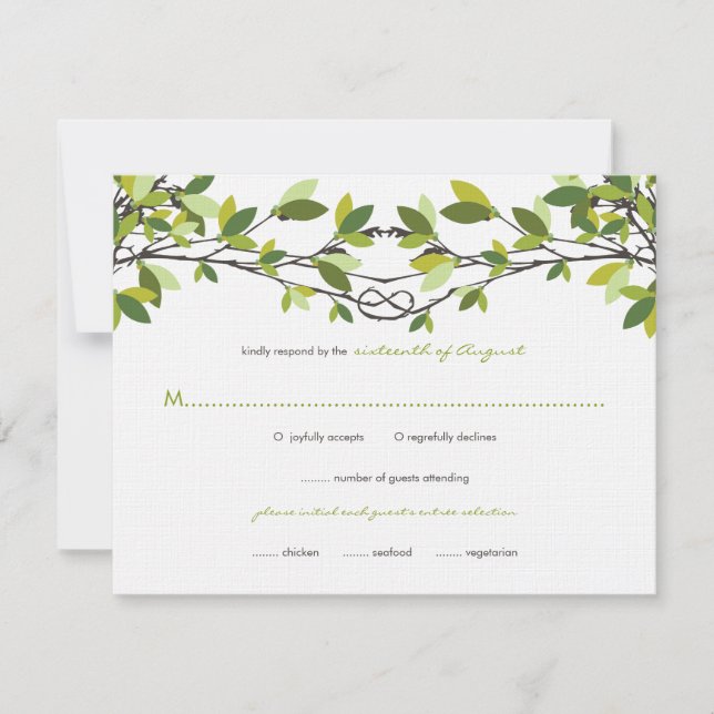 Green Summer Knotted Love Trees Weding RSVP Card (Frente)