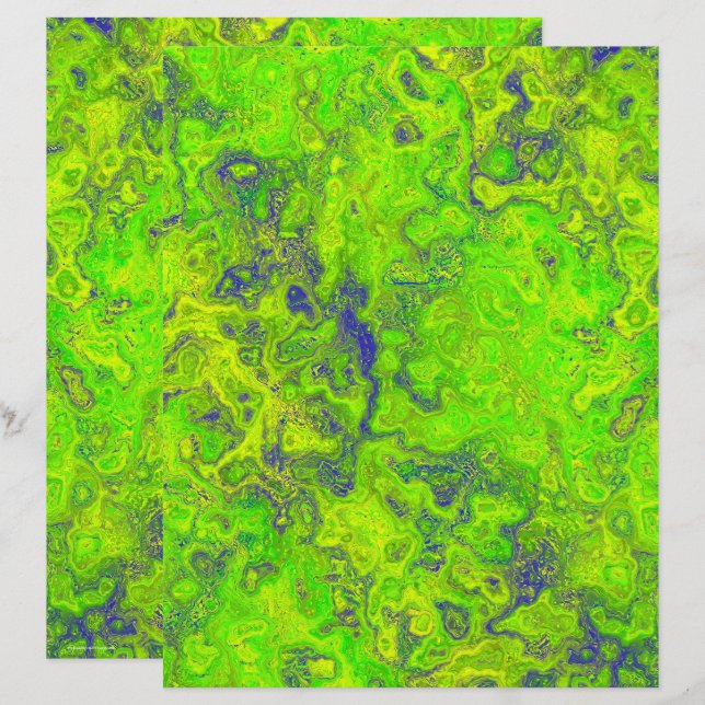 Green Swirly Marble Scrapbook Paper 2-Sided Page (Frente/Verso)