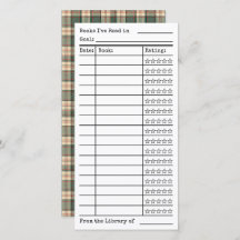 Green Tartan-Plaid Reading List Tracker Flat Card