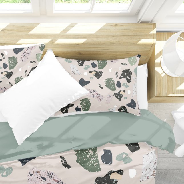 Green Terrazzo Pattern (Green Terrazzo Pillow Case On Bed)