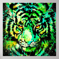 Green Tiger Head - Big Cat Tiger Poster Square