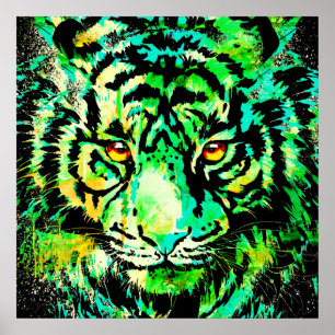 Green Tiger Head - Big Cat Tiger Poster Square