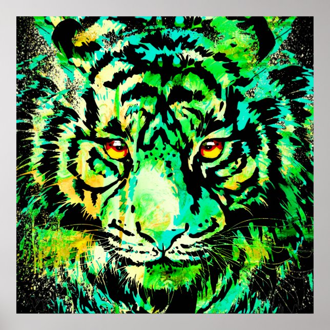 Green Tiger Head - Big Cat Tiger Poster Square (Frente)
