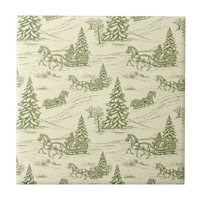 Green Toile Christmas Sleigh Ride Pattern (Frente)