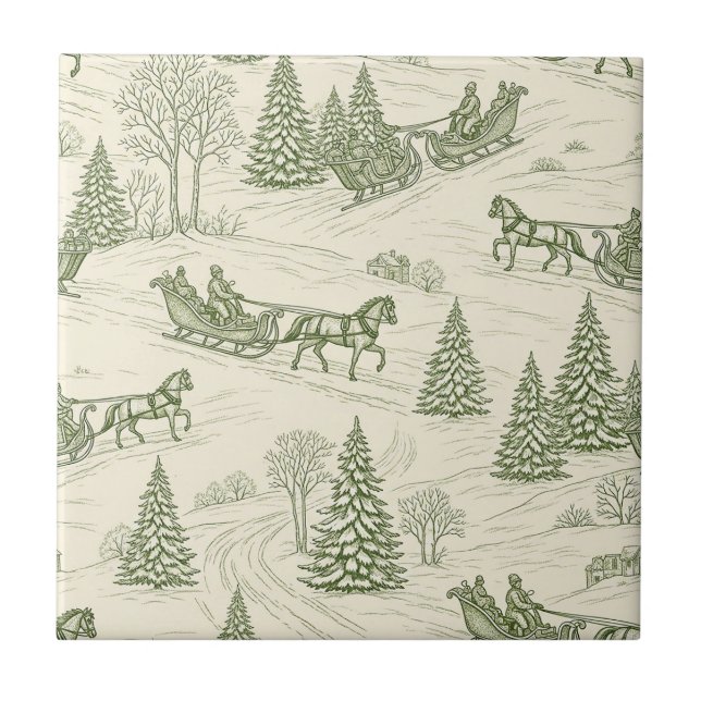 Green Toile Christmas Sleigh Ride Pattern (2) (Frente)