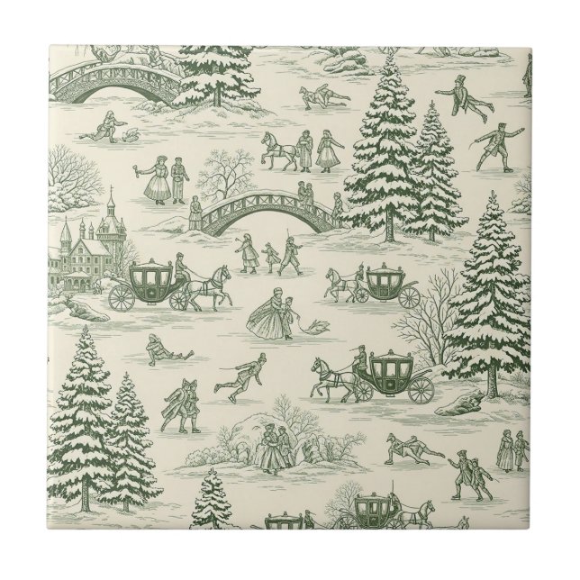 Green Toile Christmas Sleigh Ride Pattern (3) (Frente)