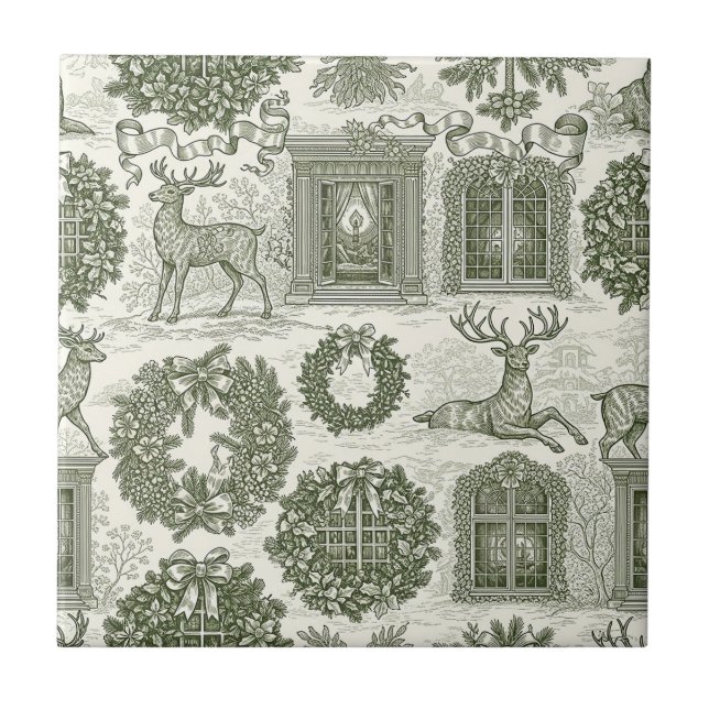 Green Toile Woodland Deer Christmas Pattern (Frente)
