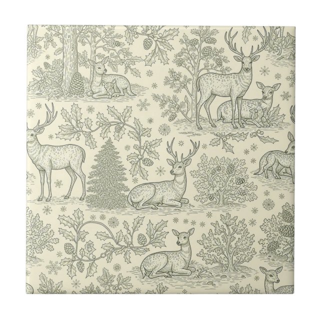 Green Toile Woodland Deer Christmas Pattern (2) (Frente)