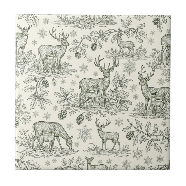 Green Toile Woodland Deer Christmas Pattern (3) (Frente)