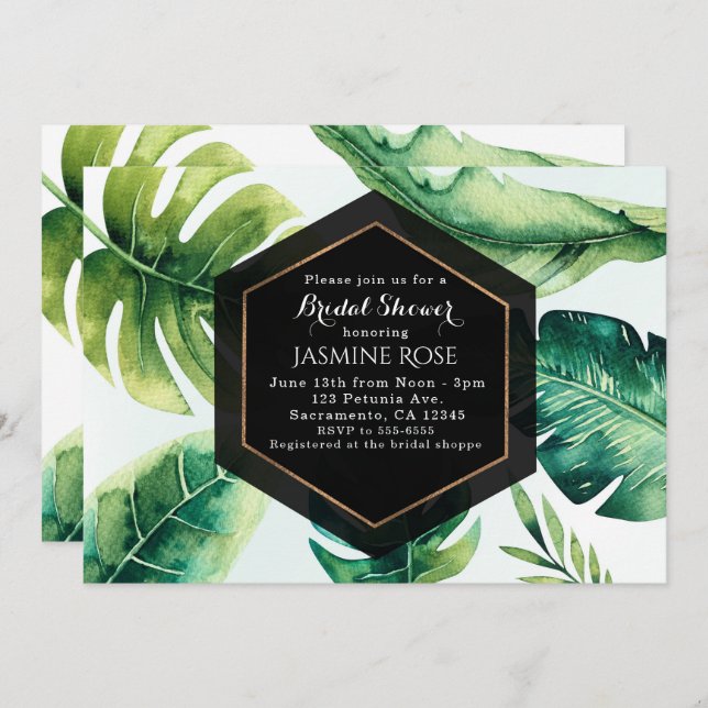 Green Tropical Deixa Convites Elegantes De Casamen (Frente/Verso)
