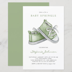 Green Watercolor Baby Calçados Baby Sprinkle Invit