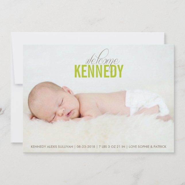 Green Welcome Baby Photo Baby Birth Anúncio (Frente)