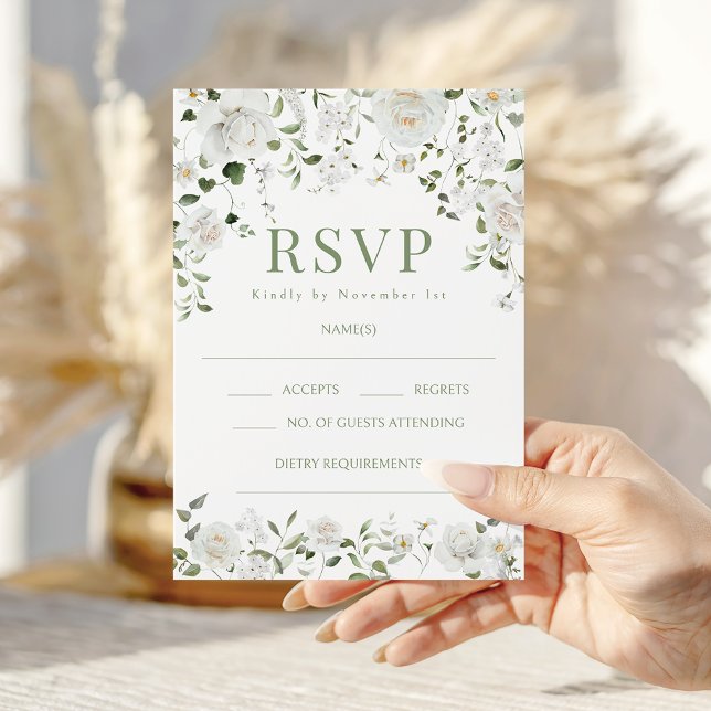 Green White Flowers Eucalyptus Wedding RSVP cards (Criador carregado)