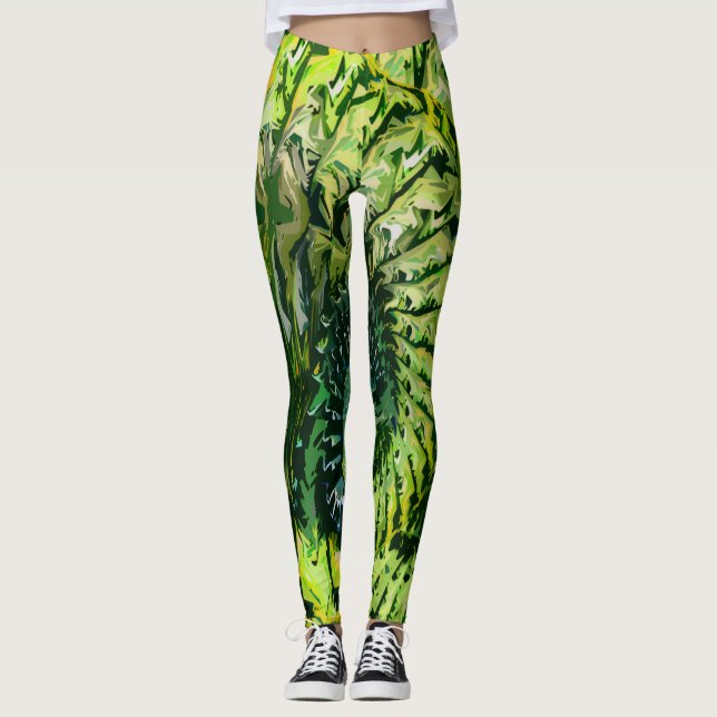  Green Yellow Fractal Art Leggings (Frente)