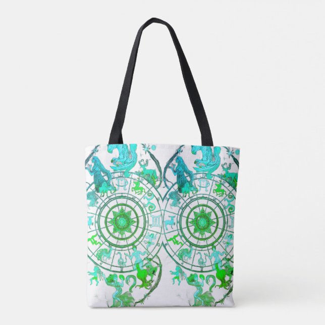 Green Zodiac Astrological Signs  on a Tote Bag (Verso)