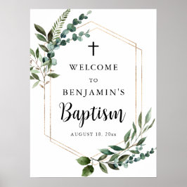 Greenerage Foliage Dourado Cross Baptism Poster de