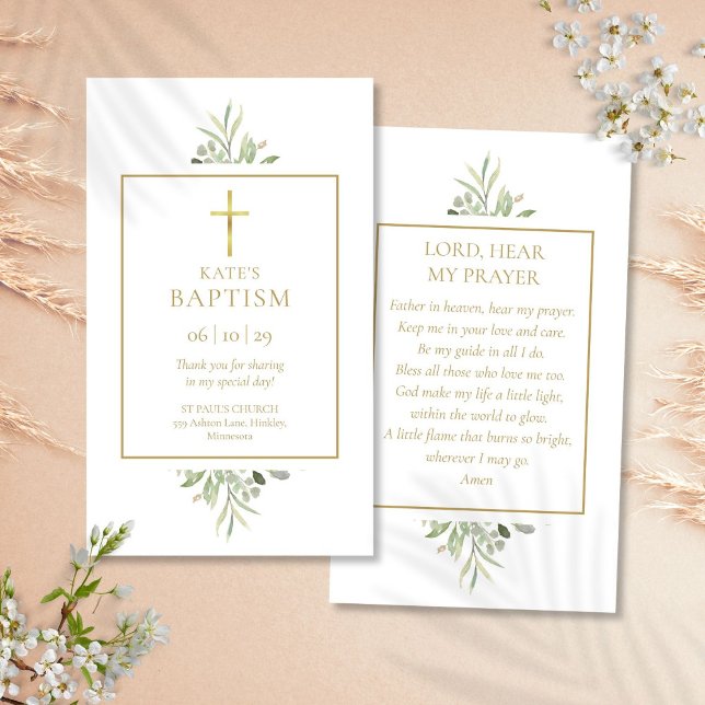 Greenerescer Baptism Christening Cartão de Oração (Greenery Baptism Christening Prayer Card)