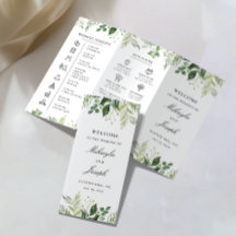 Greenery01 Triplo Folheto do Programa de Casamento