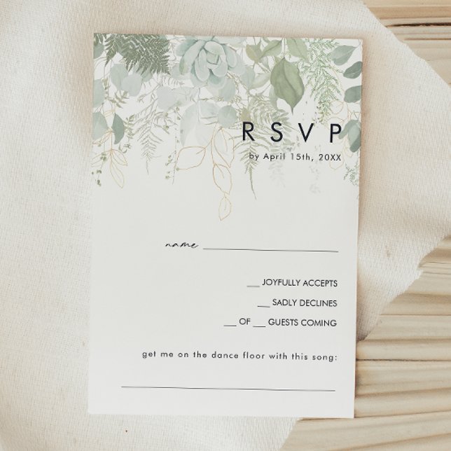 Greenery and Gold Leaf Song Request RSVP Card (Criador carregado)