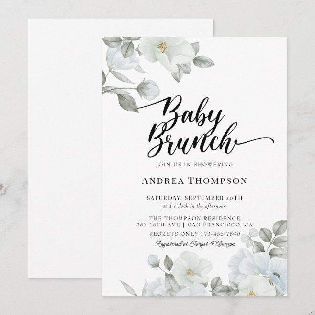 Greenery Baby Brunch Convites (Frente/Verso)