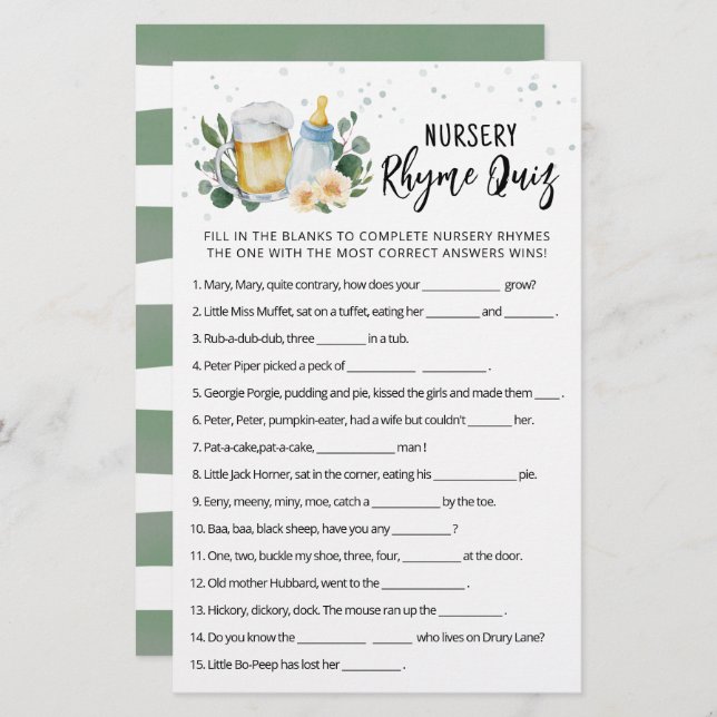 Greenery Baby Está Criando Jogo Enfermeiro Rhyme Q (Frente/Verso)