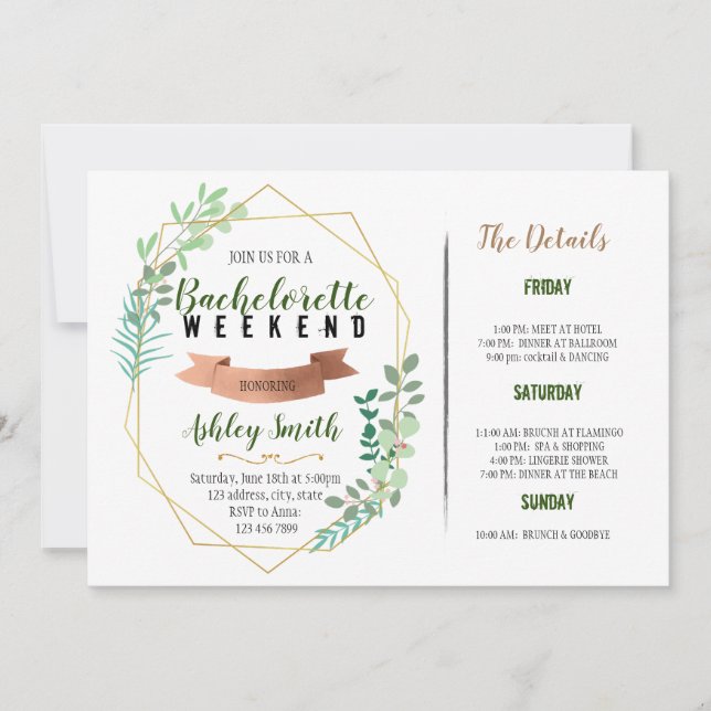 Greenery Bachelorette Convite italiano (Frente)