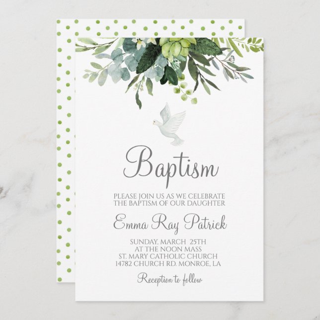 Greenery Baptism Convite (Frente/Verso)