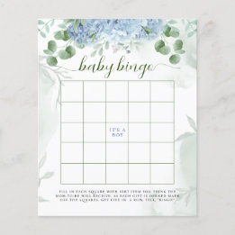 Greenery Blue hydrangea Baby Bingo Chá de fraldas