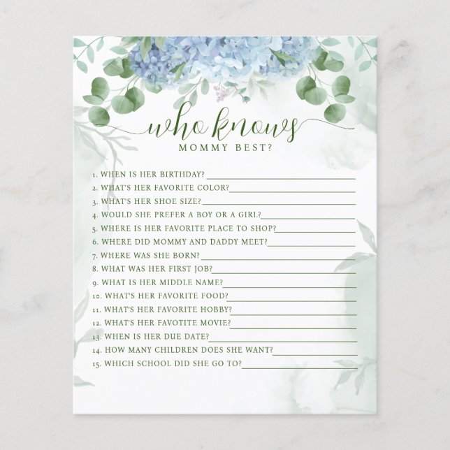 Greenery Blue Hydrangea Que Conhece Mamãe Bebê (Frente)