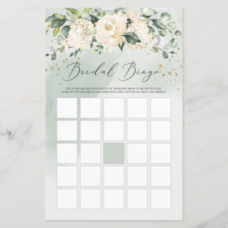 Greenery Boho White Roses Floral Jogo do Bingo