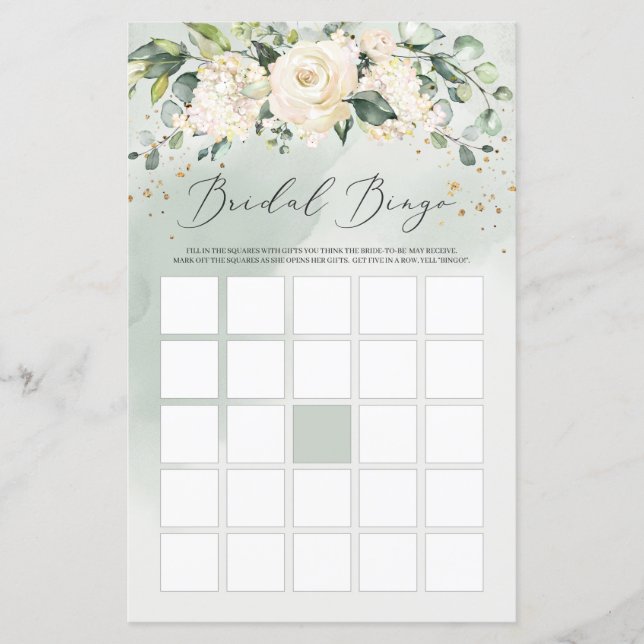Greenery Boho White Roses Floral Jogo do Bingo (Frente)