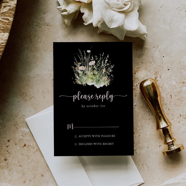 Greenery Boho Wildflower Black RSVP (Criador carregado)