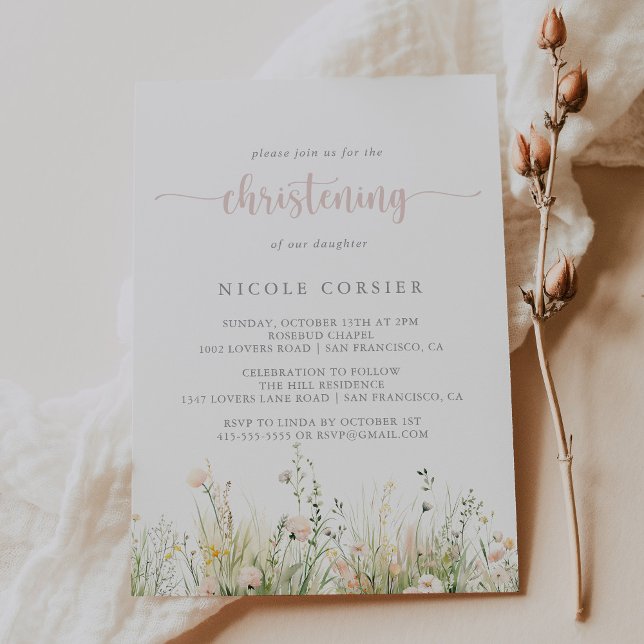 Greenery Boho Wildflower Christening Convite (Criador carregado)
