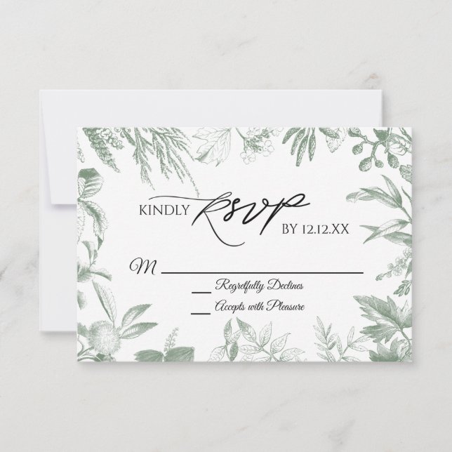 Greenery Botanical Leaves RSVP Card (Frente)