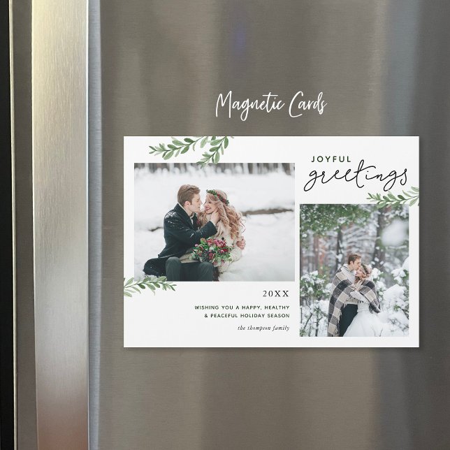 Greenery Branches 2 Photo Magnetic Holiday Card (Criador carregado)
