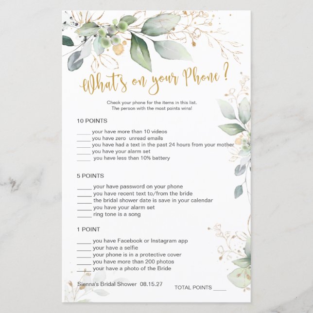 Greenery Bridal O que há no seu Phone/Word Scrambl (Frente)