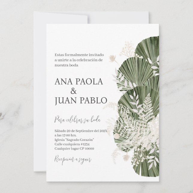 Greenery, Convite para Casamento Espanhol (Frente)