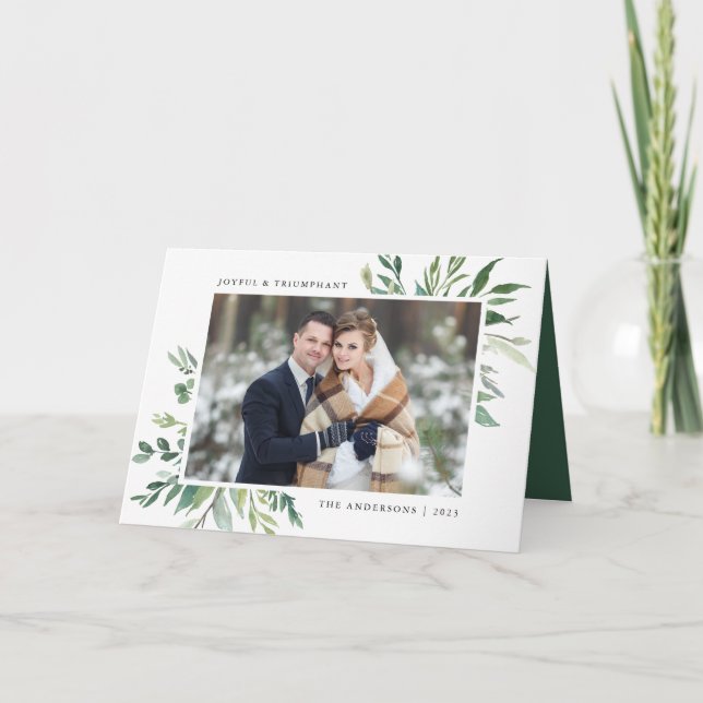 Greenery de inverno | Cartão de férias dobrado (Frente)