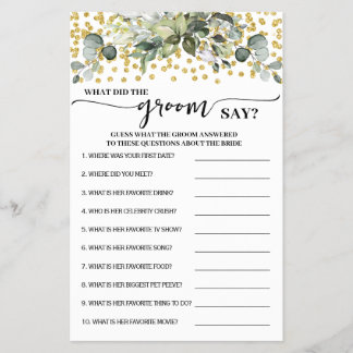 Greenery Dourado O que o Groom disse o cartão de j