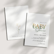 Greenery e Convite para Chás de fraldas Dourados