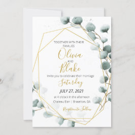 Greenery e Dourado Convite para Casamento Eucalypt