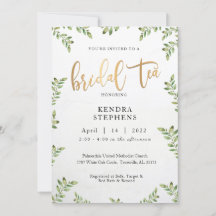 Greenery e Dourado Convite para Chá Bridal