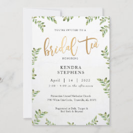 Greenery e Dourado Convite para Chá Bridal