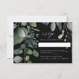 Greenery e Eucalyptus - Cartão RSVP Preto para Cas