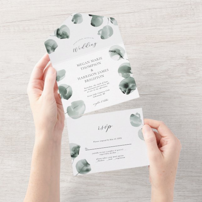 Greenery e Eucalyptus Wedding Convite (Aba destacável)